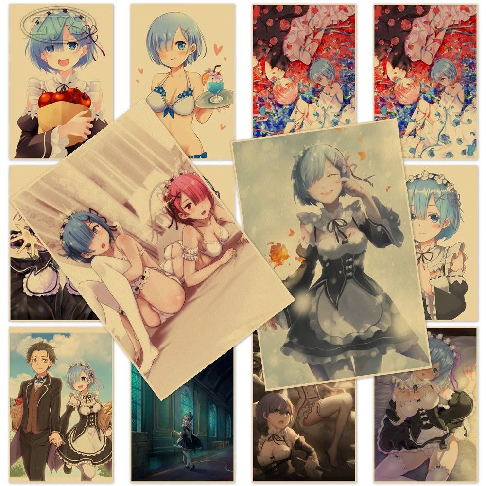 

Classic Rem Ram Poster Painting Re:Zero Wall Art HD Print Pictures Kara Hajimeru Emilia Kraft Paper for Boys Bedroom Home Decor