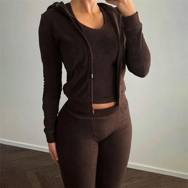 

Casual Women Tracksuit Two Piece Srt Jacket Coat + Long Pants Drawstring Solid Color Sportsuit Clothes For Women Outfit