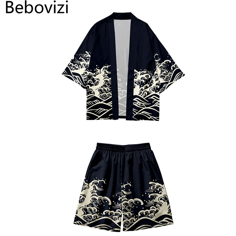 Комплект из двух предметов для мужчин и женщин юката хаори шорты винтажная