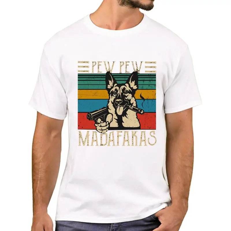 

FPACE Funny Pew Pew Madafakas Men T-Shirt Hipster Vintage German Shepherd Pew Printed T Shirts Short Sleeve Tshirts Boy Tee