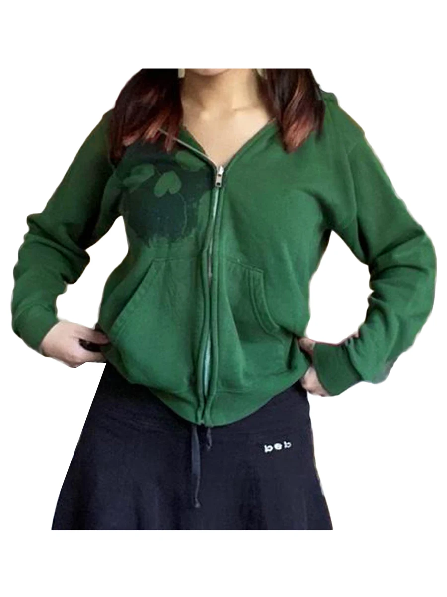

Women Hoodie Sweatshirt Casual Skull Print Long Sleeve Zip Up Jacket with Pockets Autumn Streetwear