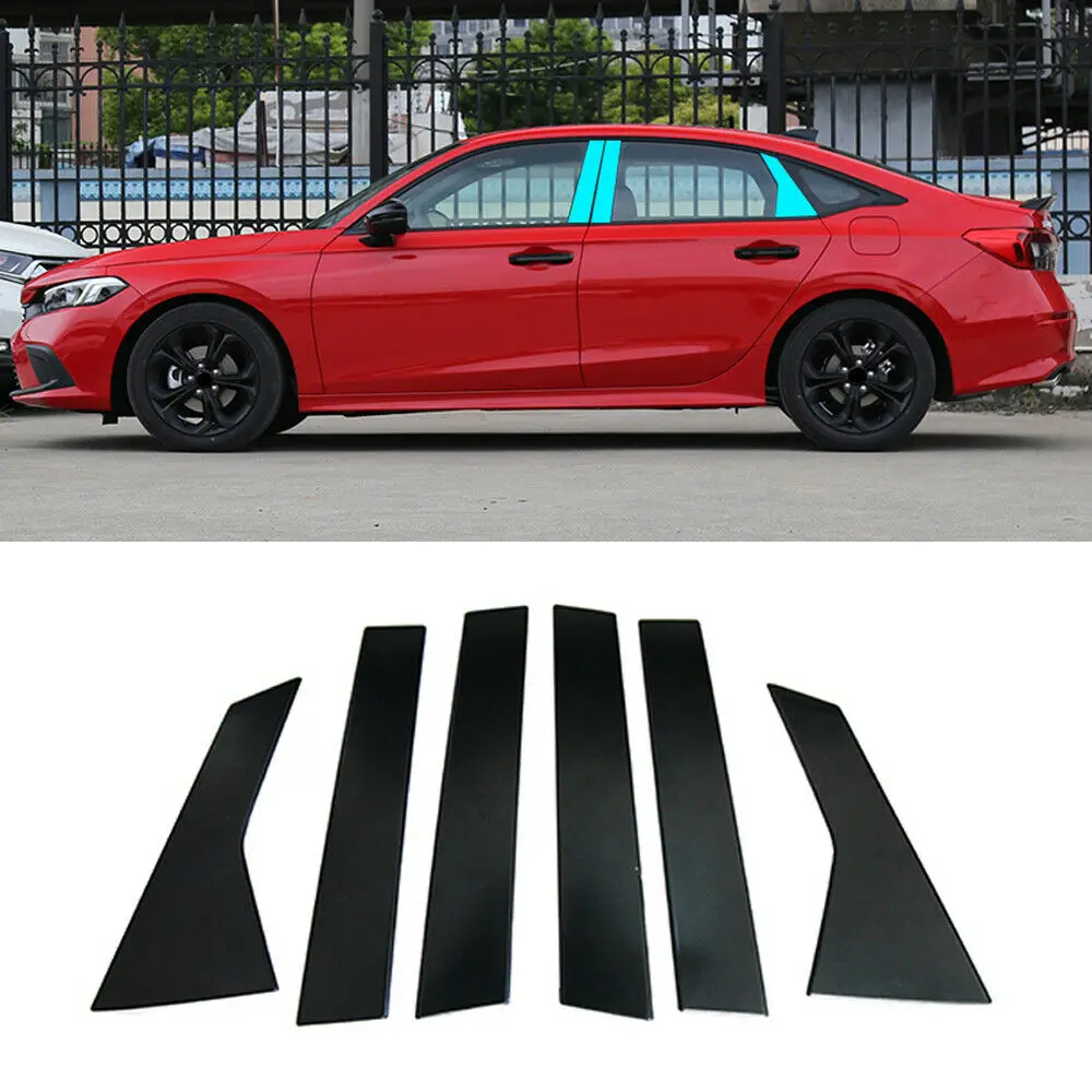 

Black Exterior Window Pillar Posts Trim 6pcs For Honda Civic Sedan 2022-2023