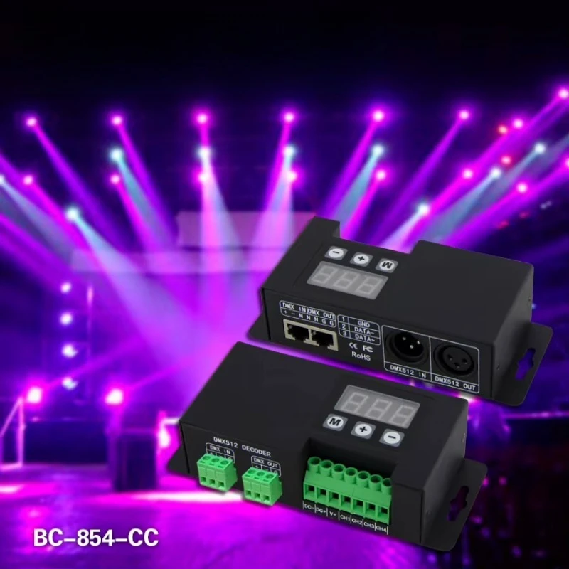 Bincolor BC‑854‑CC 4-канальный RGBW DMX512 LED-декодер, контроллер постоянного тока 350 мА 700 мА с разъемами XLR‑3P и RJ45. (art.: 3920dced78a40) - 3920dced78a40