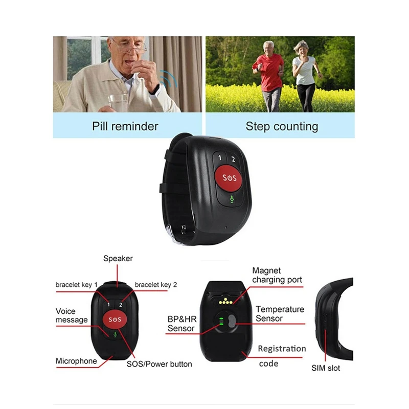 Часы 4G SOS для пожилых людей GPS-слежение браслет аварийная сигнализация монитор