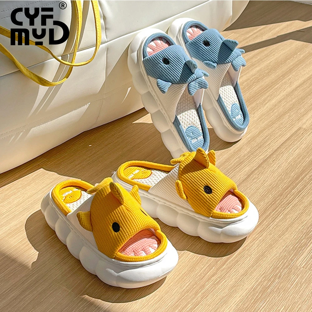 Shark Slippers Women Shoes 2022 New Knitting Design Shark Slide EVA Platform Sole Slides Blue Pink Couples Men Women House Shoes