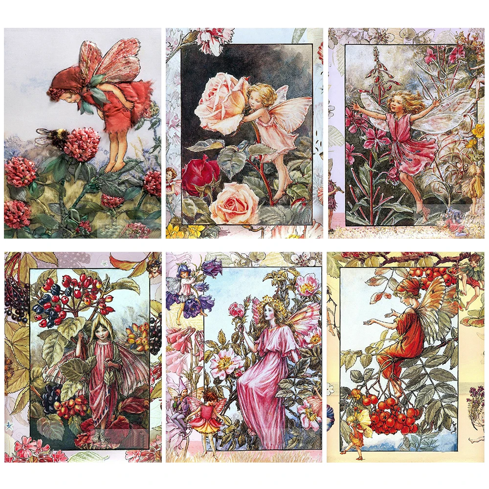 

DIY 5D Diamond Painting kit Flower Butterfly Fairy Little Girl Fairy Tale Scenery Full Square Round Diamond Mosaic Embroidery