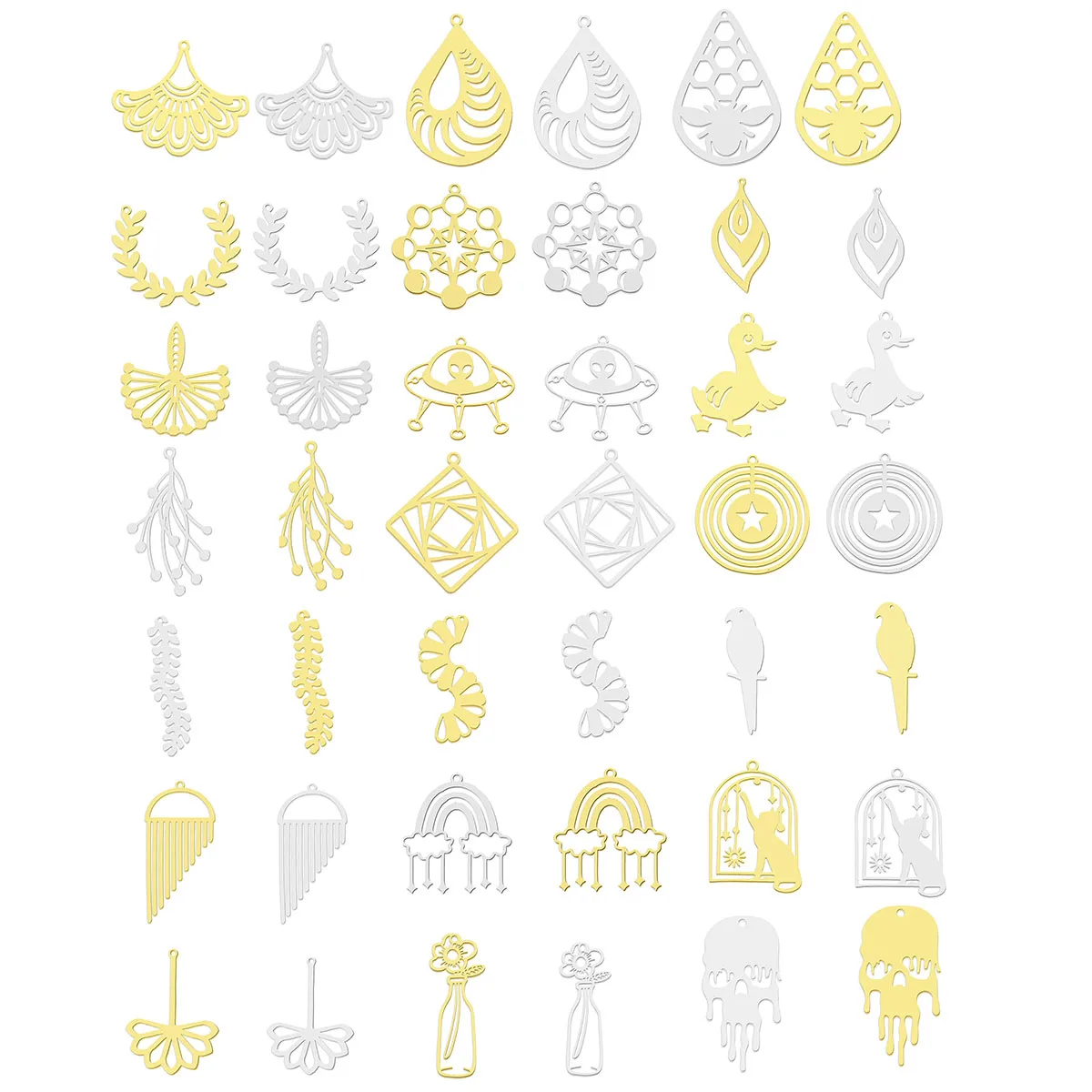 

5pcs/Lot Stainless Steel Geometric Plant Animal Duck ＆ Cat Charms Pendant For Diy Necklace Earrings Making Accessories Wholesale