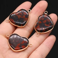 natural stone red cherry blossom stone heart gold plated connector pendant for jewelry makingdiy necklace accessories charm gift