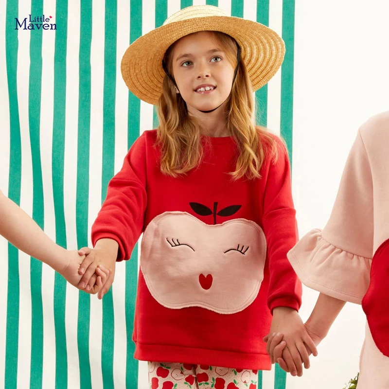 

Свитшот для маленьких девочек с яблоками Little maven, осенние длинные и тонкие детские топы, хлопковые милые детские свитшоты для девочек
