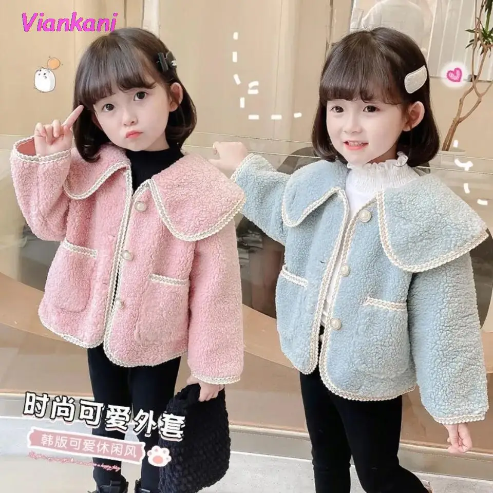 

2022 New Spring Autumn/winter Girls Kids Fake Fur Kawaii Coat Comfortable Cute Baby Clothes Children Clothing 4 14Y