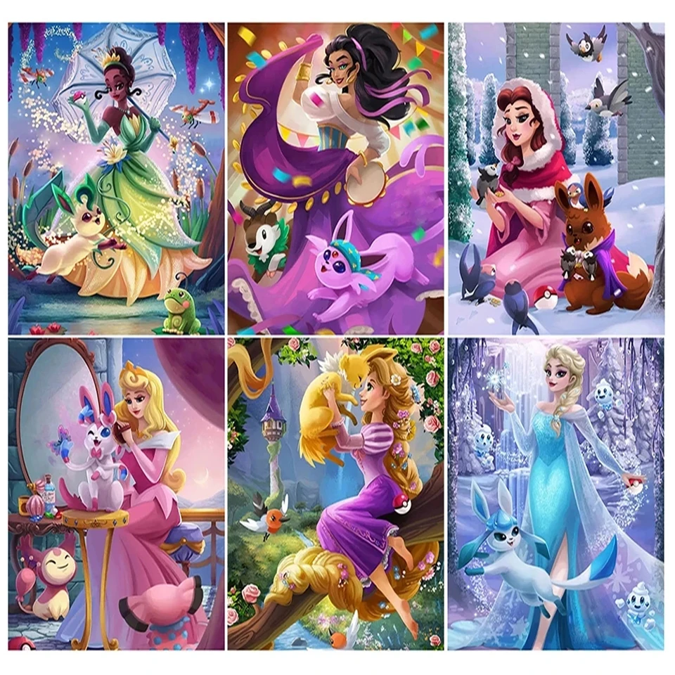 

Disney Princess with Pokemon Diy diamond painting kits Diamond Embroidery 5d Hobby full diamond mosaic art girl room decor