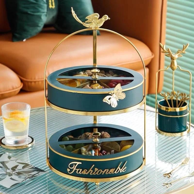 

2-Layer Food Storage Box With Lids Luxury Candy Snack Dessert Serving Plates Fruit Tray Platter Party Christmas Tableware