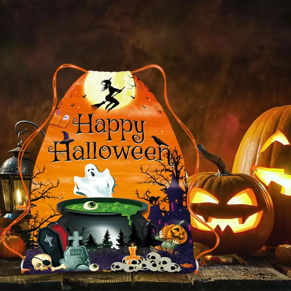 

Happy Halloween Drawstring Backpack Bag Tricky Funny Ghost Pumpkin Theme Pattern Candy Gift Bag Kids Halloween Party Supplies