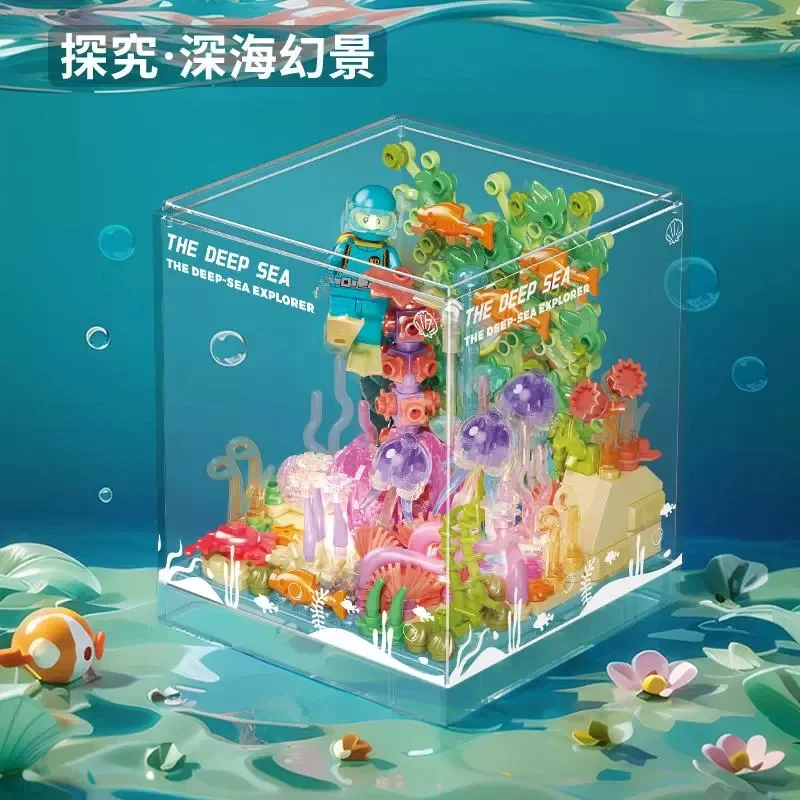 Unterwasserwelt Box Bausteine Monannu Spielzeug Raum Modell Orn Sog teksto LRTisches Kleine Xochen Sammlung