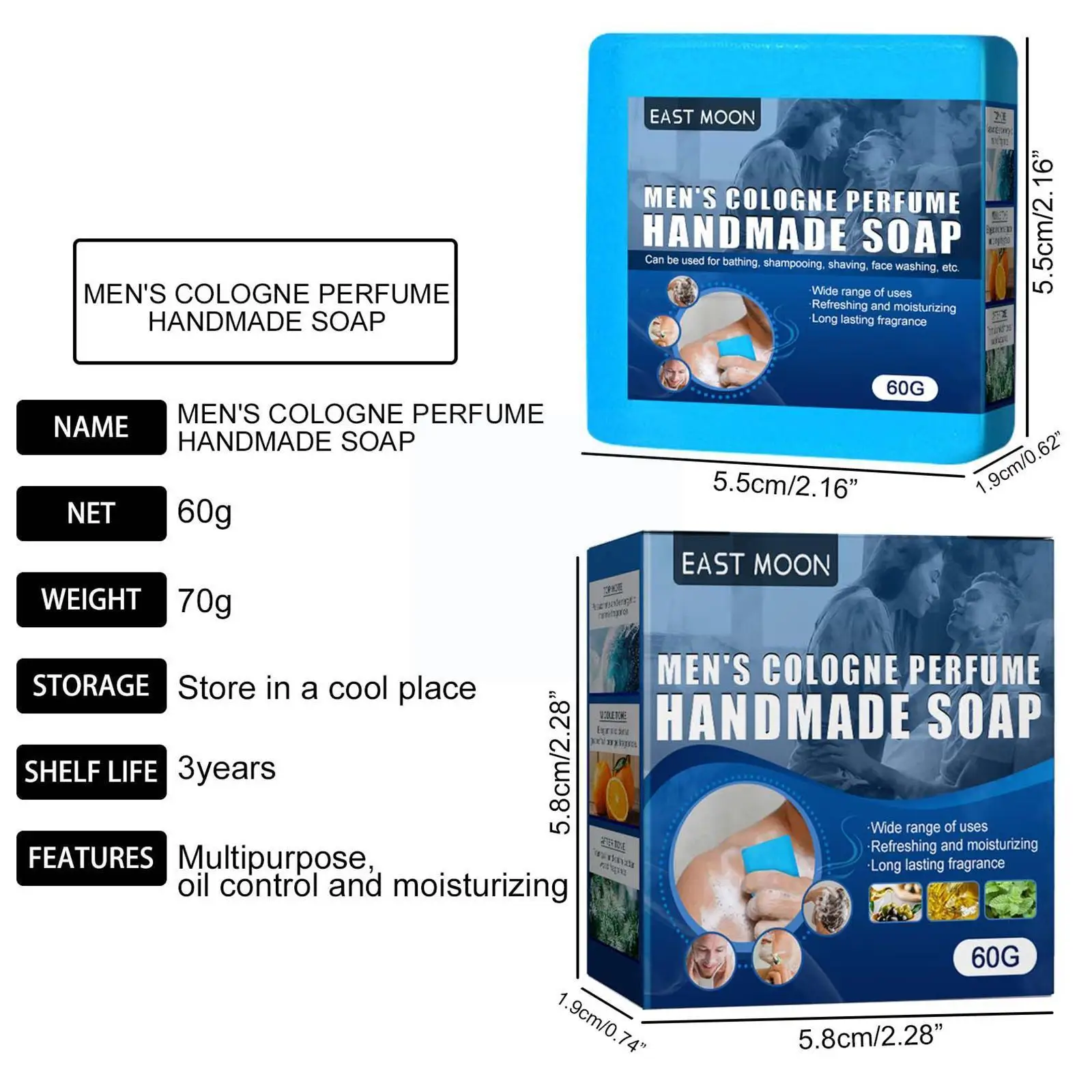 

60g Men's Cologne Soap Mite Removal Moisturizer Face Soap Handmade Deep Skin Clean Lightening M7v4