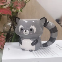 coloured drawing or pattern stereo little raccoon ceramic ceramic cup mug cup cute animal expression