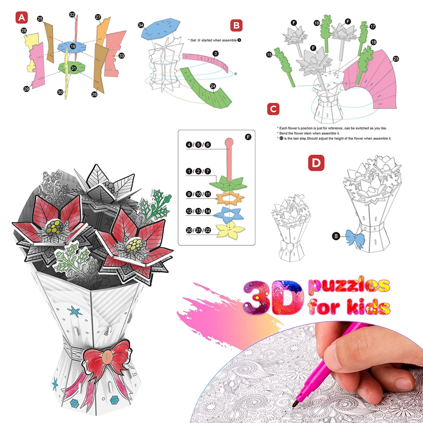

Cat Feeder Toy DIY Painting Puzzle 3D Arts And Crafts Creative Gifts For Girls Boys Flower Includes 10ml Color Pen