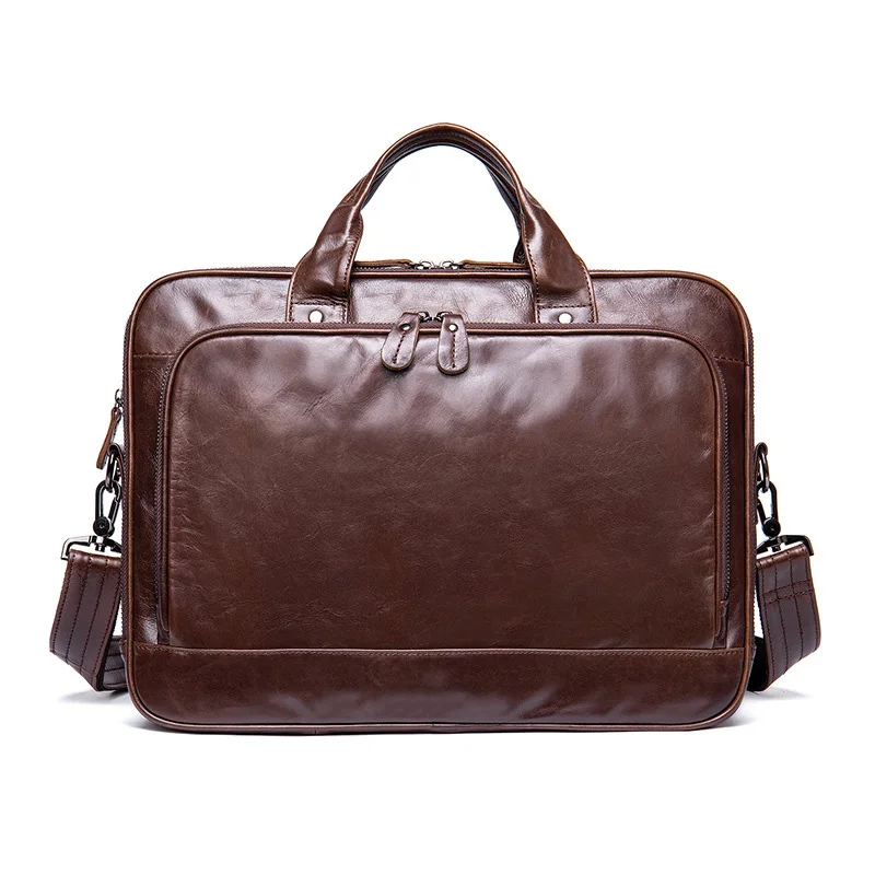 Free Customized Name Genuine Leather Large Capacity Laptop Handbag Briefcase Cowhide Computer Bag Business Conference Men's Bag