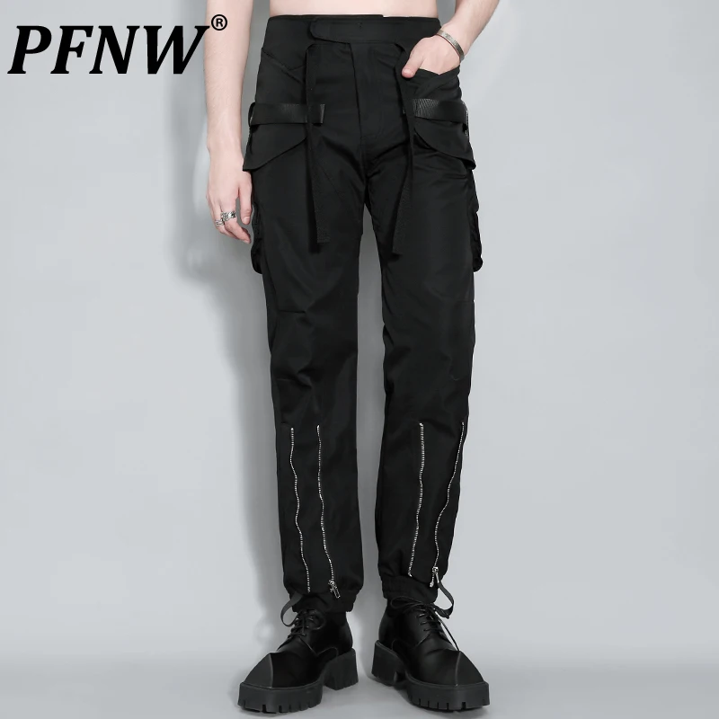 

PFNW Autumn Winter New Men's Fashion Asymmetric Zippers Cargo Baggy Pants Pockets Casual Darkwear Ankle-Length Trousers 12A7163