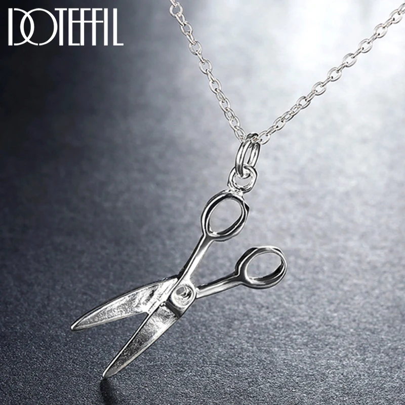 

DOTEFFIL 925 Sterling Silver 16-30 Inch Chain Scissors Pendant Necklace For Woman Fashion Wedding Engagement Party Charm Jewelry