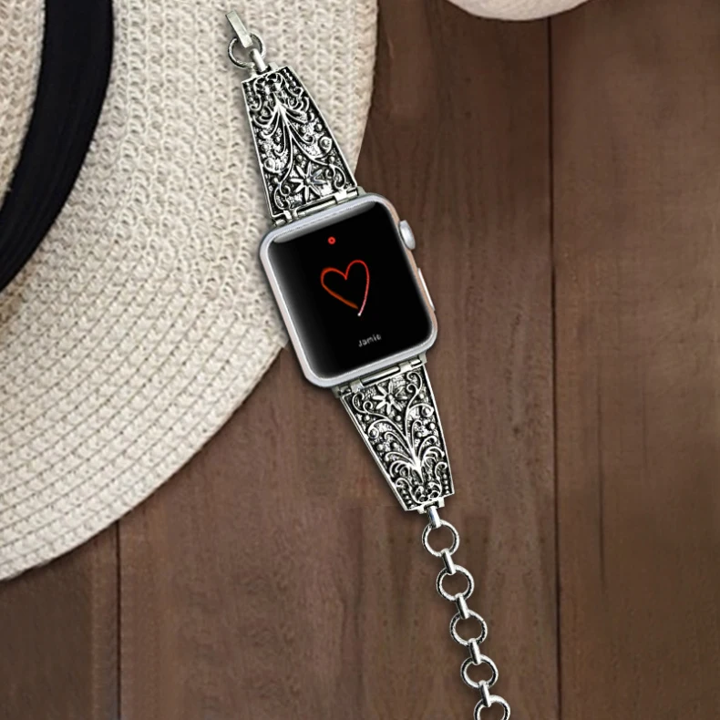 

For Apple Watch Band 38-42mm Metal Diamond Carving Design Strap Women Watch Bracelet For Apple iWatch 6 5 4 3 2 Band Fhx-zm