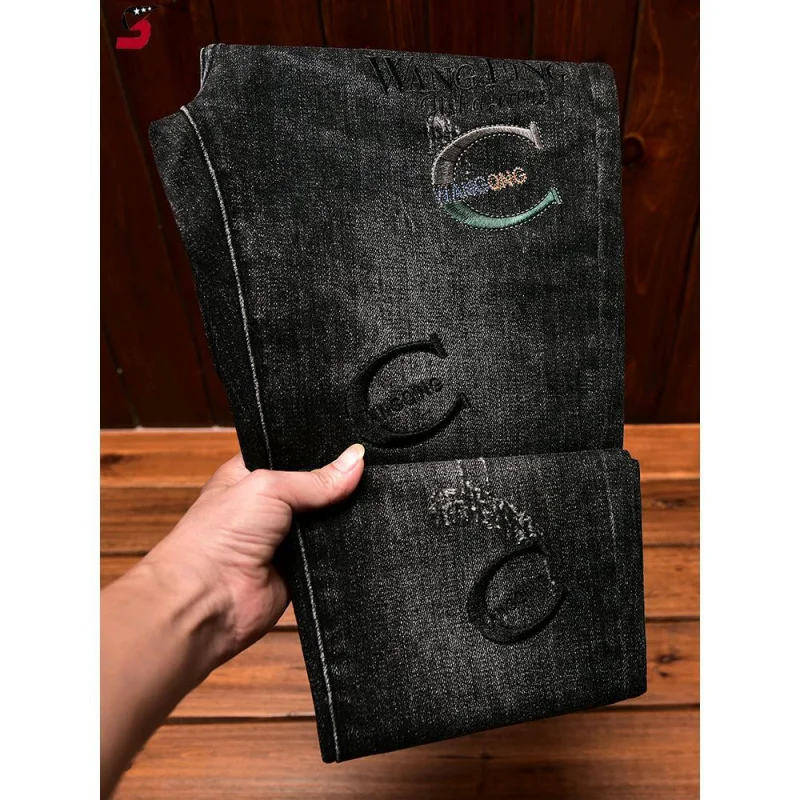 Высококачественные модные мужские джинсы брендовые эластичные брюки с вышивкой