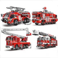 simulation city firefighter rescue engineering vehicle movable building block fire truck model kit children assembled toy gift