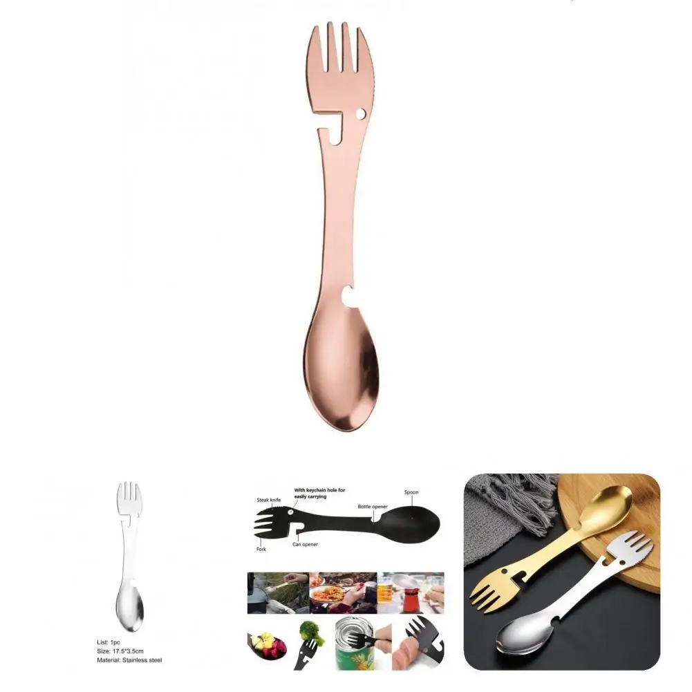 

Compact Spoon Portable Thick Fine Workmanship 5 in 1 No Burr Opener Cutter Fork Camping Spoon for Families