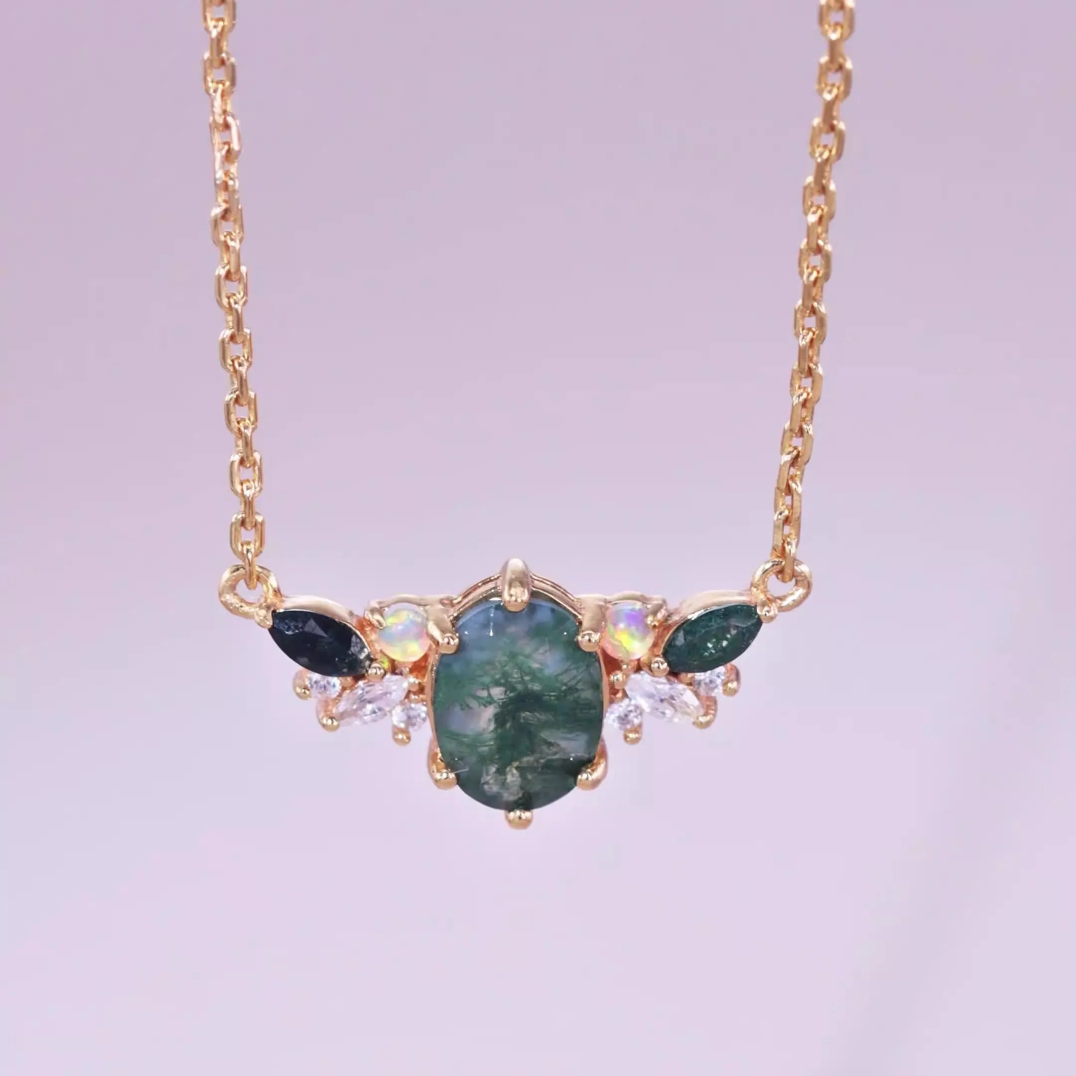 Ожерелье из стерлингового серебра 925 пробы овальной огранки натурального мха и