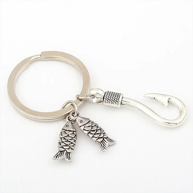 

2021 Fashion Fishing Keychain Fish Hook Keychain Jewelry Silver Pendant Key