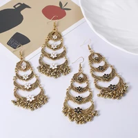 vintage flower drop earrings for girls alloy bells tassels long dangle earrings ethnic fashion gold color wedding jewelry gifts