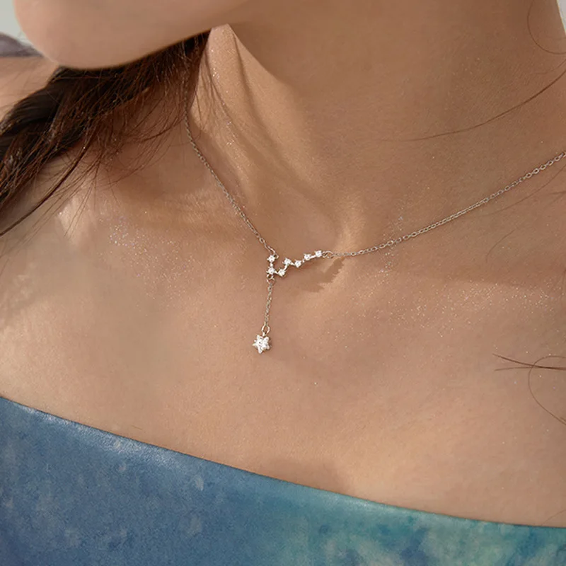 

PANJBJ Silver Color Zircon Constellation Necklace For Women Girl Tassel The Big Dipper Jewelry Birthday Gift Dropshipping