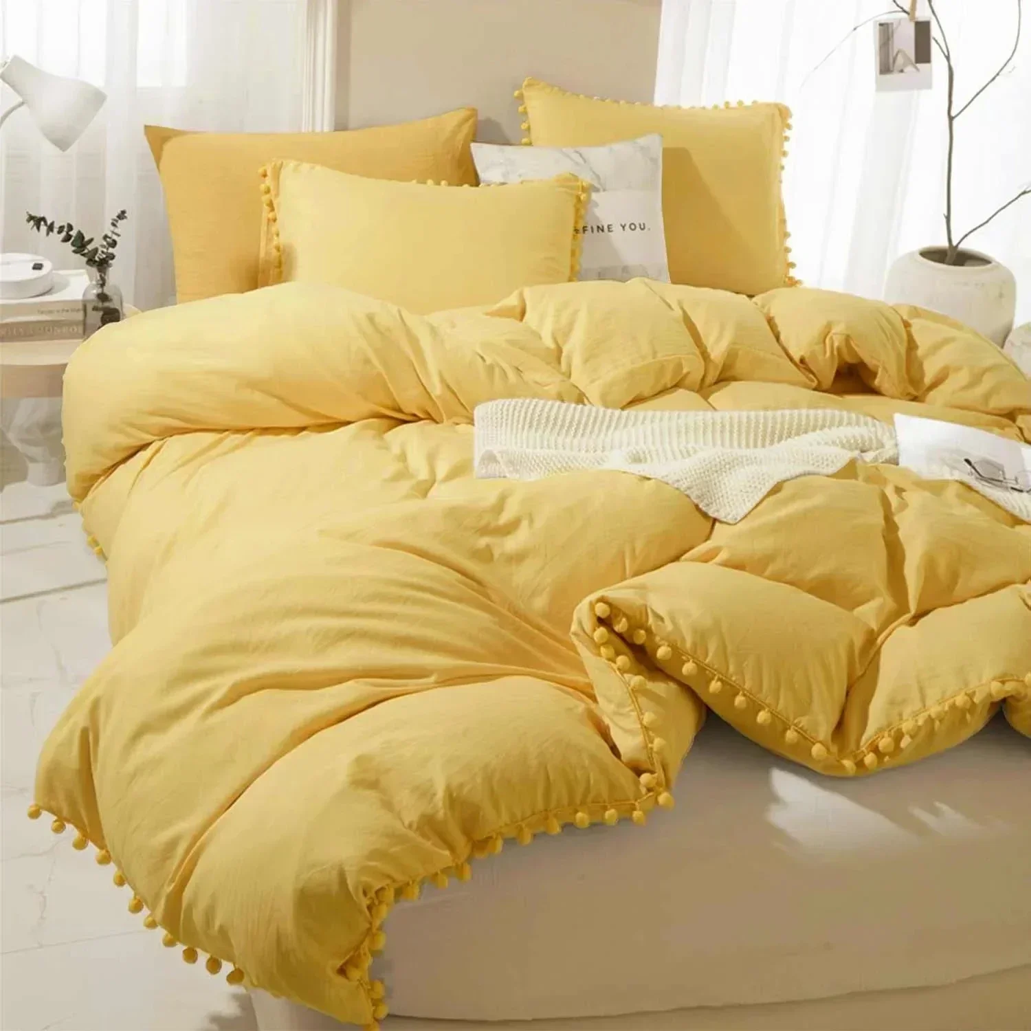 Пододеяльник PomPom Queen Size — комплект одеял из микрофибры в богемном фермерском
