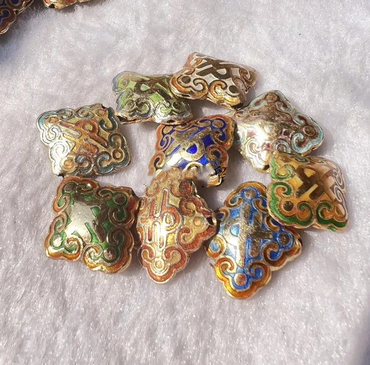 10pcs Vintage Polished Enameling Quadrangle Beaded DIY Chinese Cloisonne Copper Accessories Jewellery Making Charm Earrings