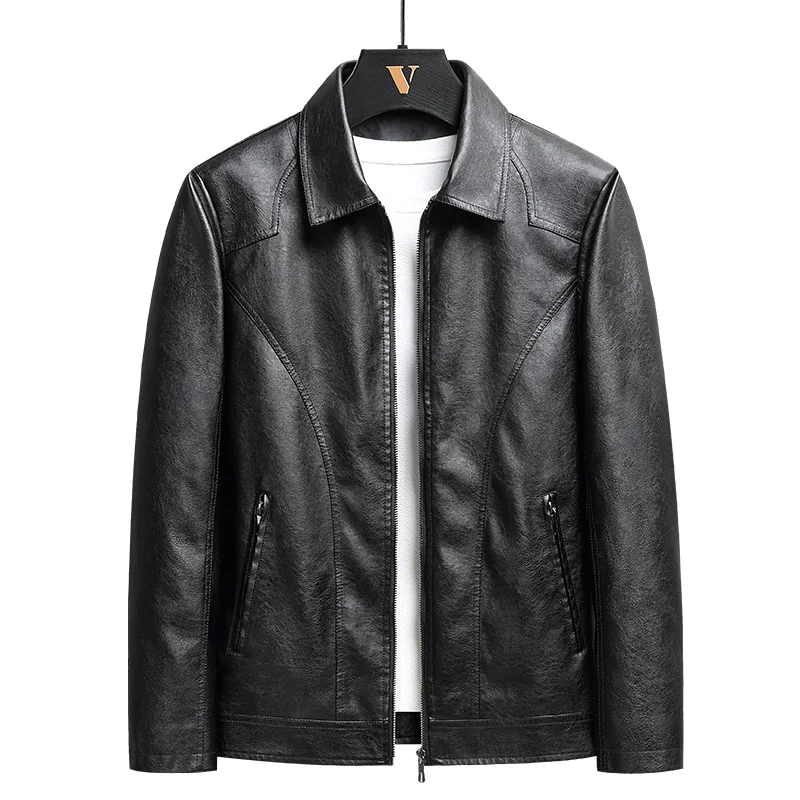 

Men Spring Solid Color Pu Leather Jackets Mens Casual Motorcycle Faux Coats Autumn Outerwear Loose Biker Tops New 2024