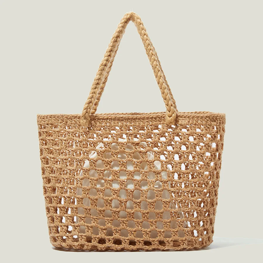 

Повседневная плетеная Сумка с вырезами, вместительные дамские сумочки из веревки, бумажные летние пляжные большие тоуты на ремне ручной ра...