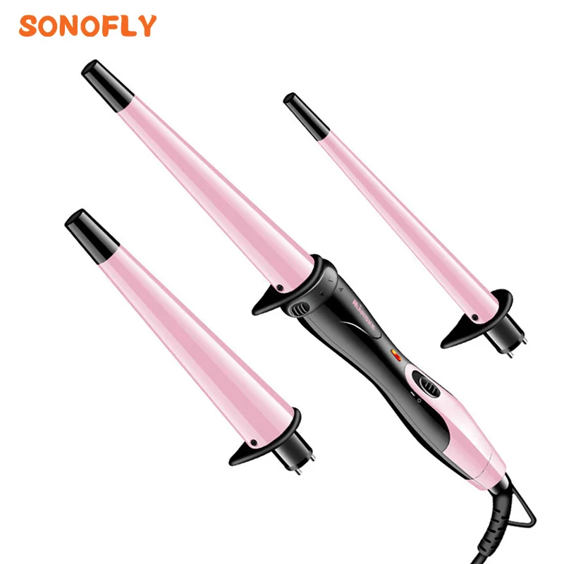 SONOFLY 3 in1 Hair Curler 9-33mm Ceramic Conical Curling Iron Constant Temperature Fast Heating Pear Flower Styles Tool MS-5988