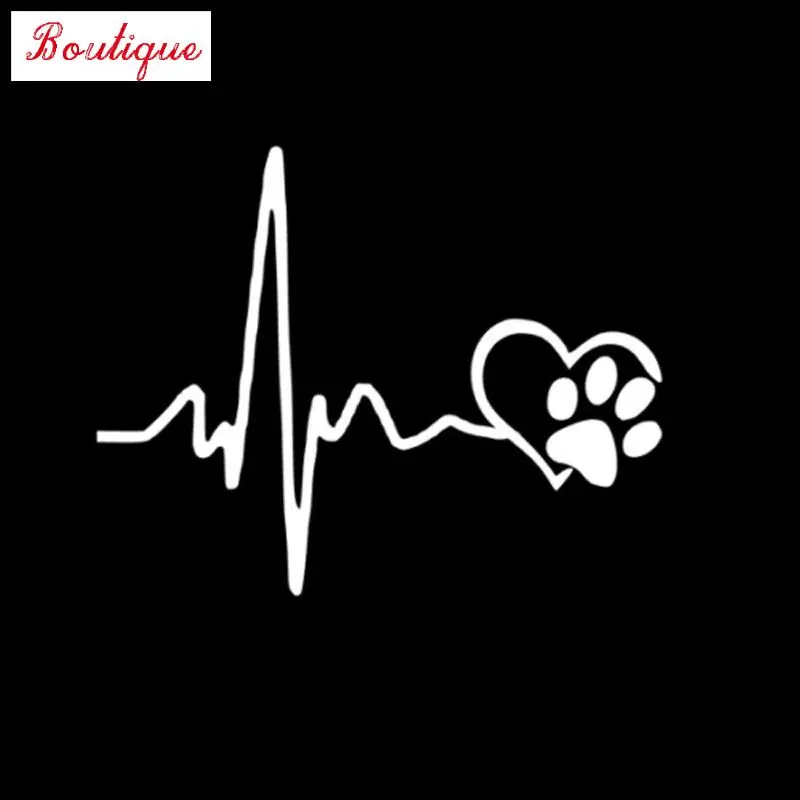 

12x10.3cm heartbeat dog footprints fun car stickers, reflective vinyl car decals, creative Black / white, car supplies