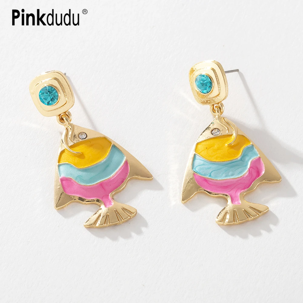 

Pinkdudu Fashion New Alloy Small Fish Earrings Simple Inlaid Rhinestone Drop Glaze Earrings for Women Jewelry Gifts PD684