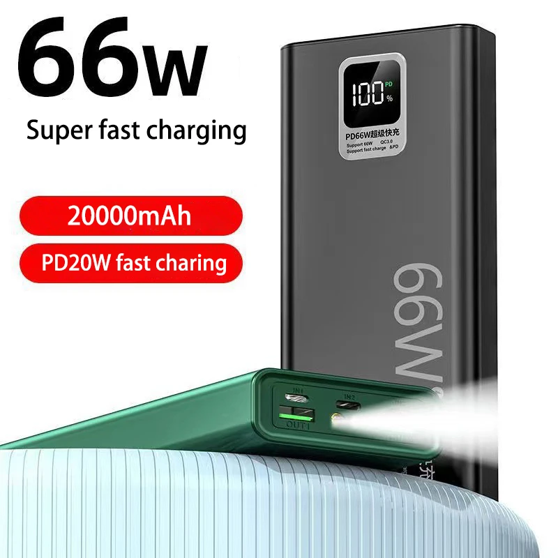 

20000mAh 66W Super Fast Charging Power Bank Portable Ultra Thin PD20W Digital Display External Battery Pack Poverbank Powerbank