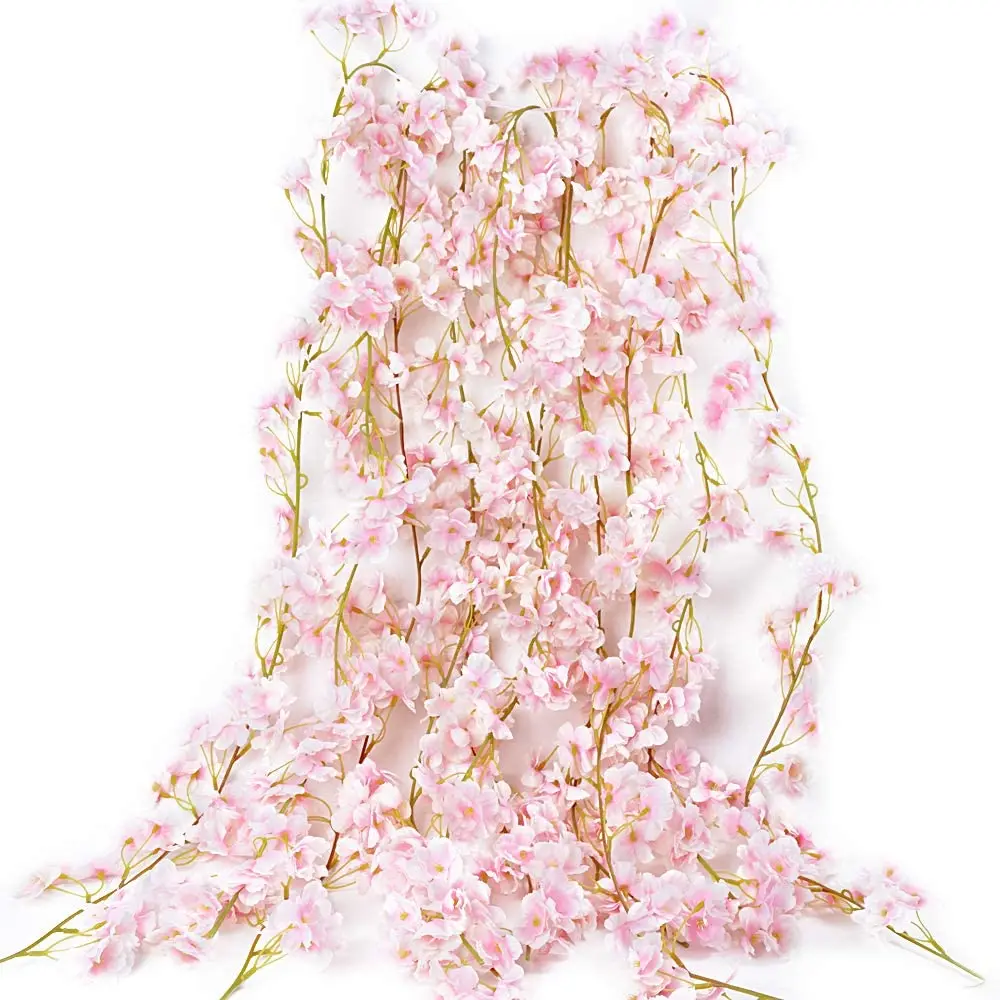 

5pcs 9m Guirlandes de Cerisie Fleurs Artificielles Suspendue Decoration pour Mariage Maison Jardin Miroir Salon Blanc