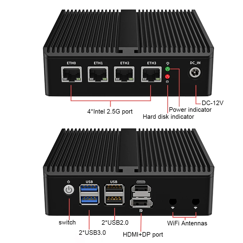 Cpu 12Th Gen Intel N100 Soft Router 4X 2.5G I226-V Lan Nvme Ddr5 Hd2.0 Pfsense Os Firewall Industrial Fanless Mini Pc