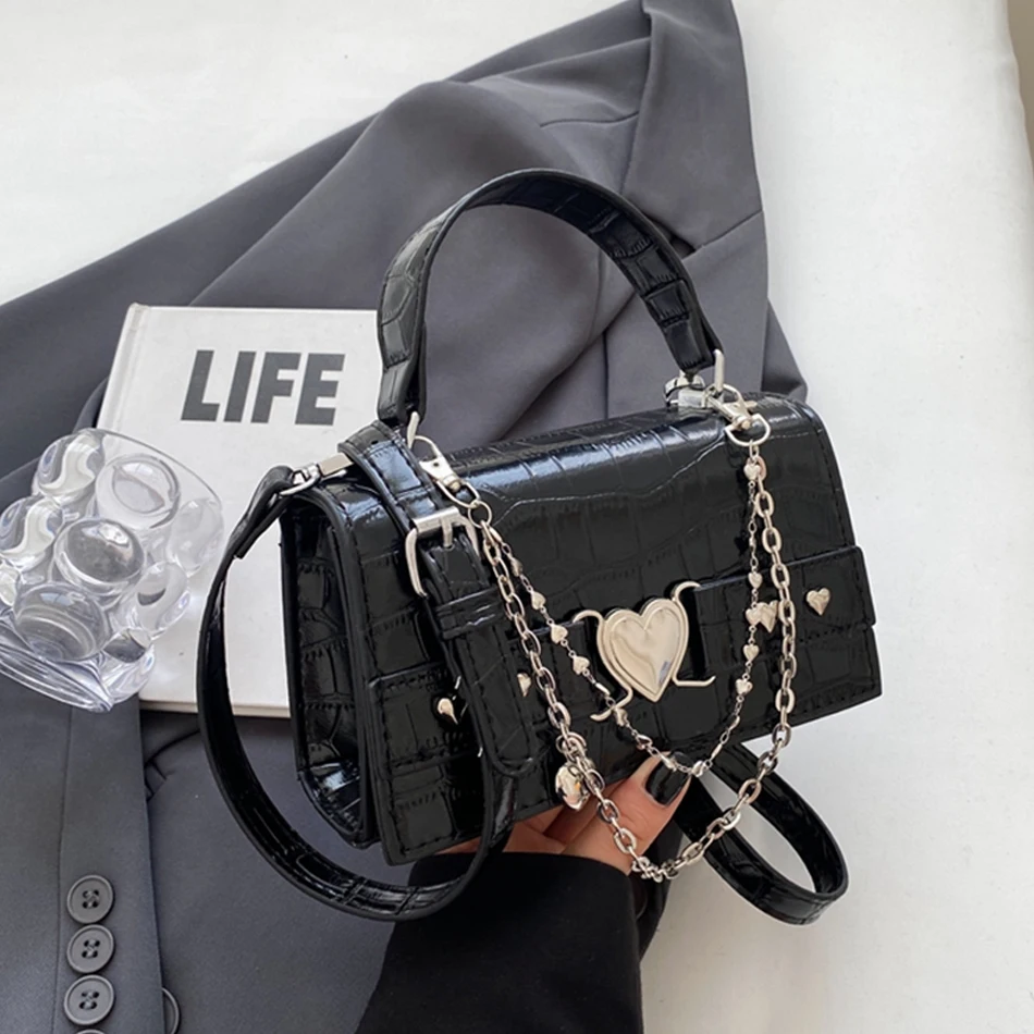 

Rivets Chains Shoulder Underarm Bags for Women New Trend Designer Small PU Leather Crossbody Bag Top-handle Bags Female Handbags