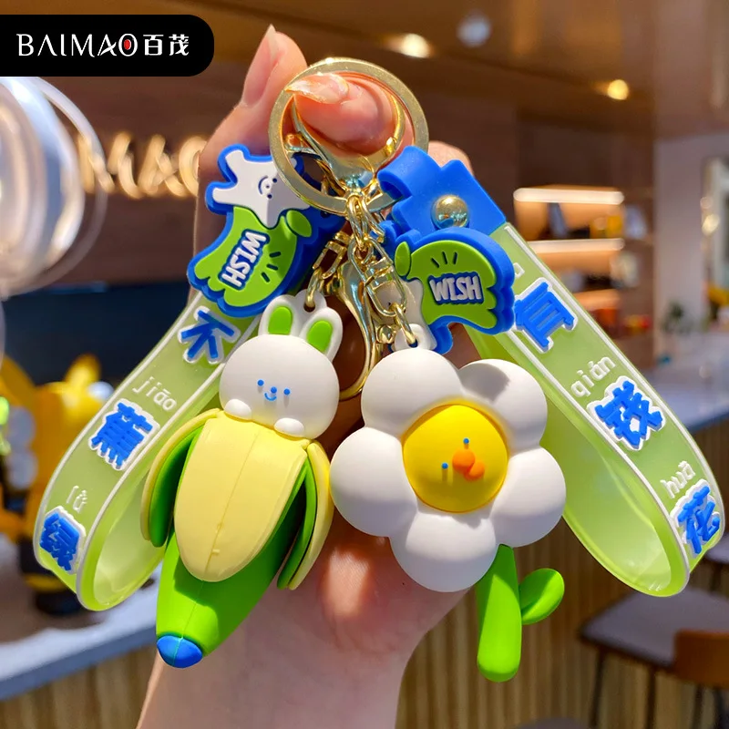 

Creative Fun Green Rabbit Keychain Anime Cartoon Doll Keychain Keyring Girls and Boys Cute Car Key Ring Chain Bag Pendant