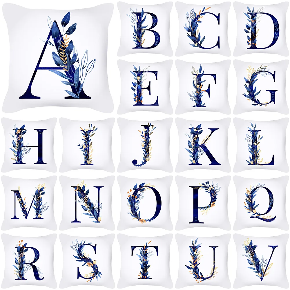 English Alphabet A-Z Print Cushion Cover Wedding Decoration Personalized Letter Flower Pillow Case For Sofa Bed Chair