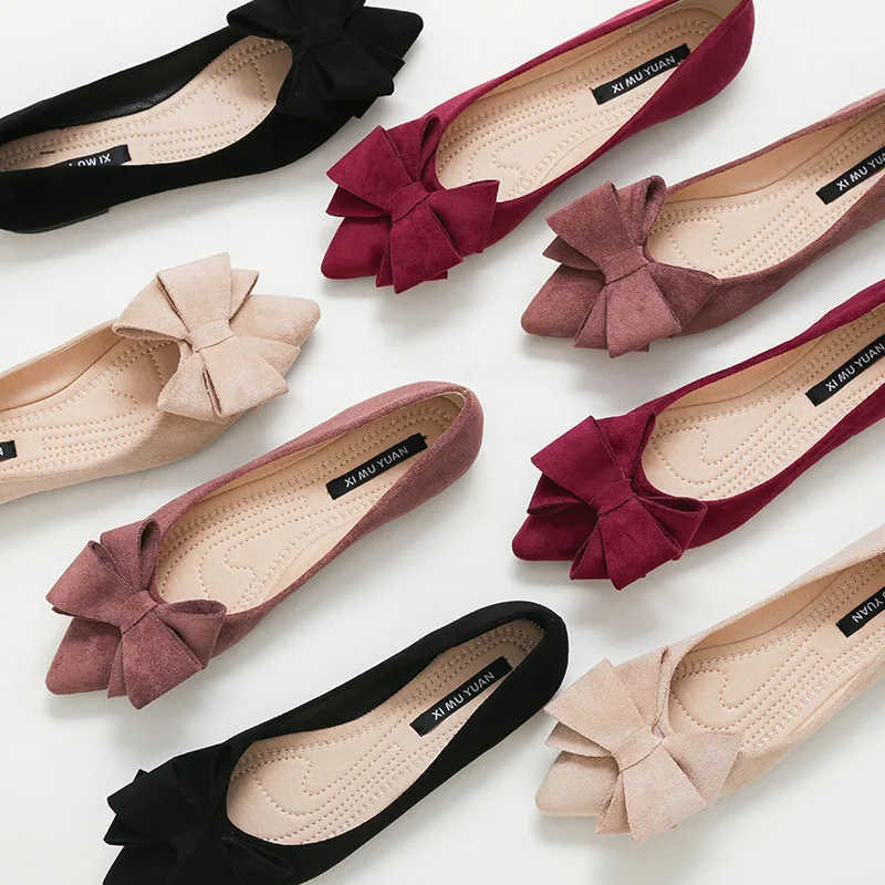 

Comemore New Large Size 43 Summer Bow Ballet Flats Woman Office Pointed Toe Shallow Slip on Ballerina Slides Shoes Women Elegant