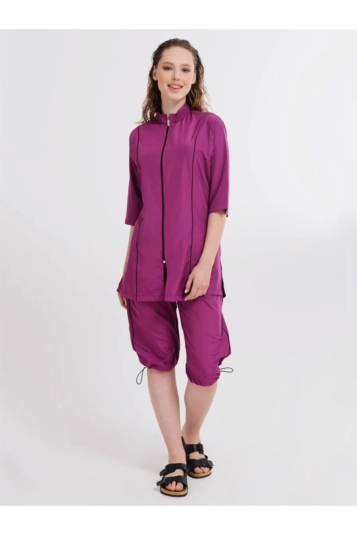 

Muslim Burkinis Piping Short Swimwear Modest Summer Clothing Hijab Sport Swimsuit Islamic Full Cover Swimwear
