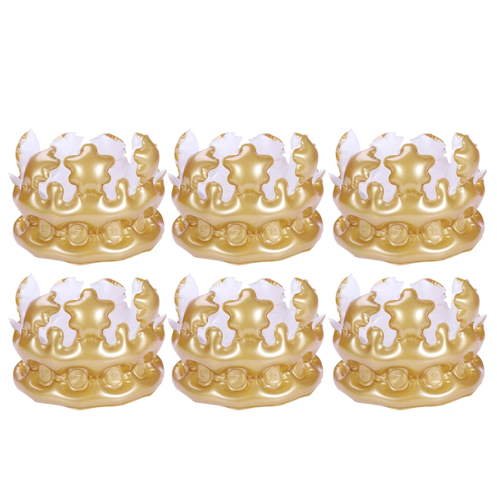 

6pcs Party Hair Decor Kid Prizes Birthday Crowns for Classroom Inflatable Carnival Prizes Gold Costume Kings