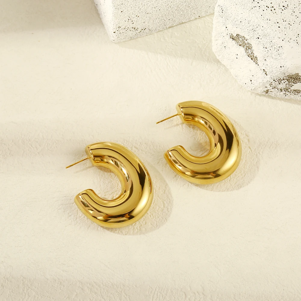 Badu серьги-кольца из нержавеющей стали золотого цвета смелые C-образной формы для