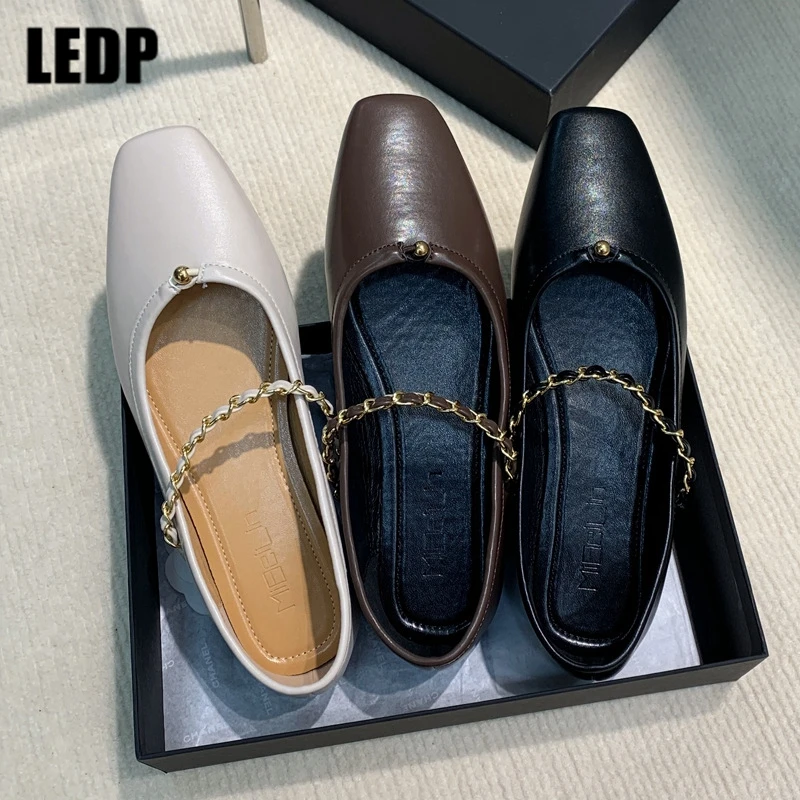 

Metal Decoration Flats Women Chain Square Toe Ladies Shallow Mary Janes 2023 New Autumn Female Single Shoes Daily Vintage Dress